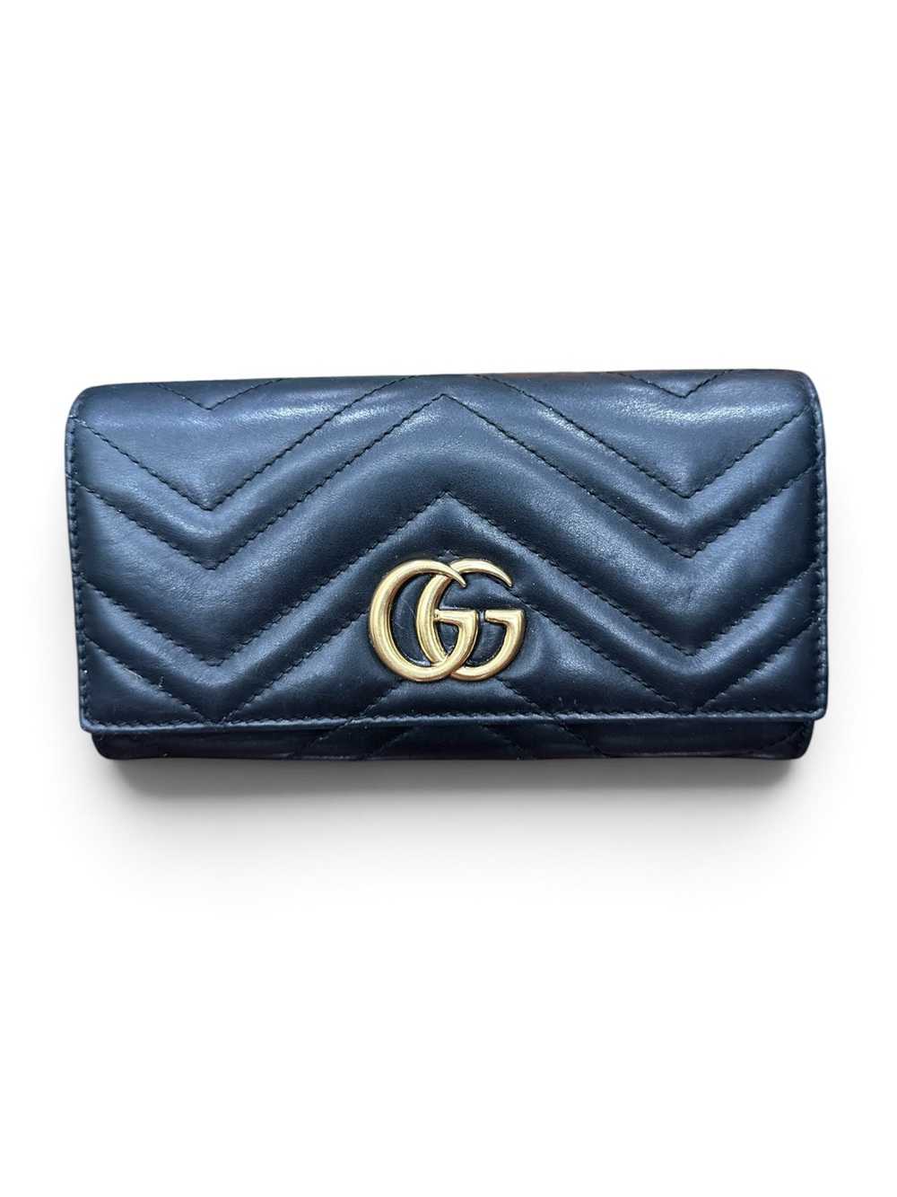 Gucci GG Marmont Matelassé Black Leather Continental Wallet